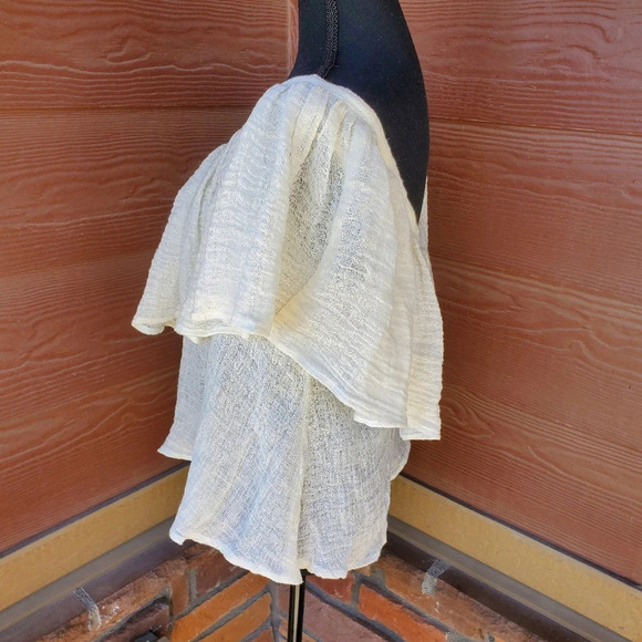 Pearl Cream Colored Off the Shoulder Linen Frill Top Size XS - Picture 4 of 6